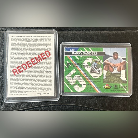Barry Sanders 1993 Topps Stadium Club Divison Winners Card PLUS Redemption Lot - Picture 3 of 3